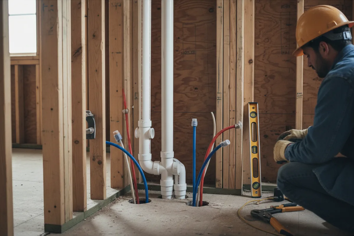 Drain and supply rough-in during Sump Pump Repair in Montvale